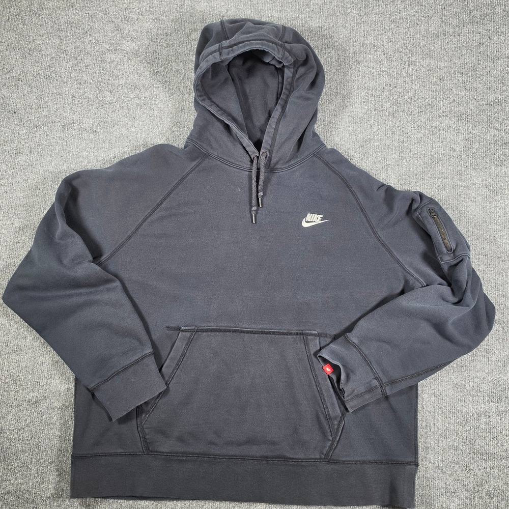 Nike Sportswear Mens XL Faded Black Pullover Hoodie Sleeve Zip Pocket RN56323